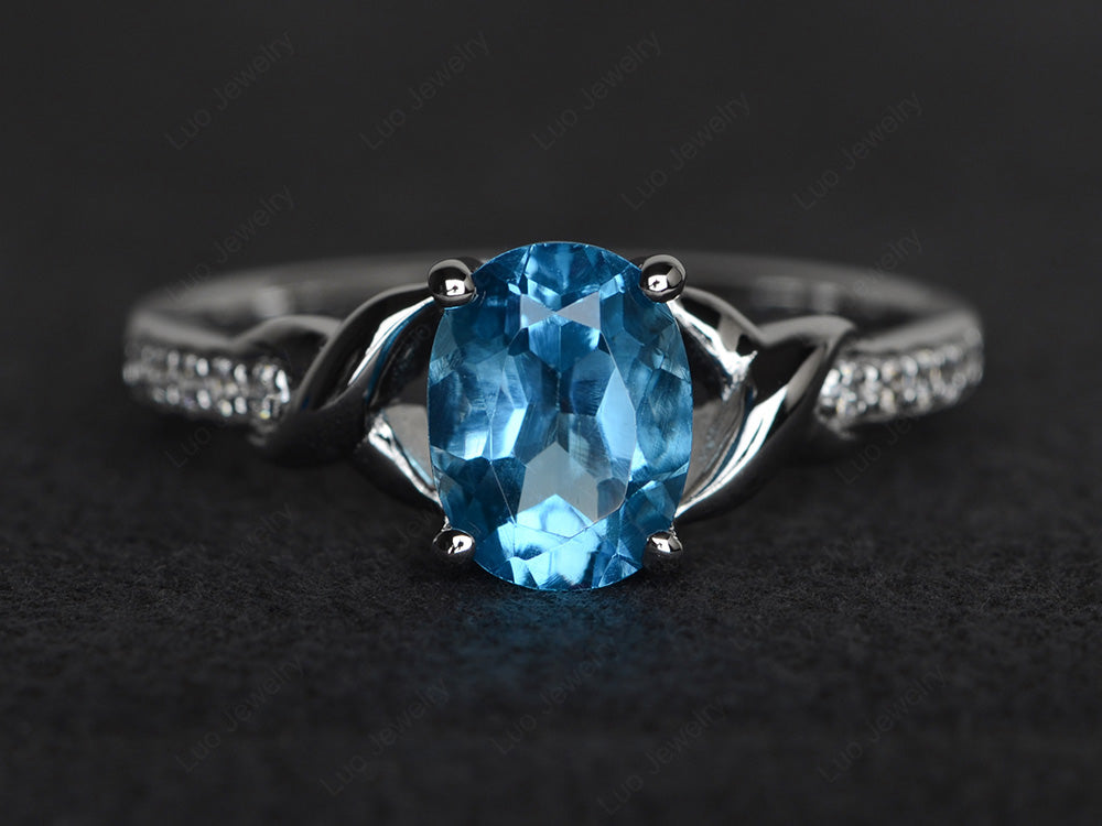 Oval Swiss Blue Topaz Ring Engagement Ring - LUO Jewelry