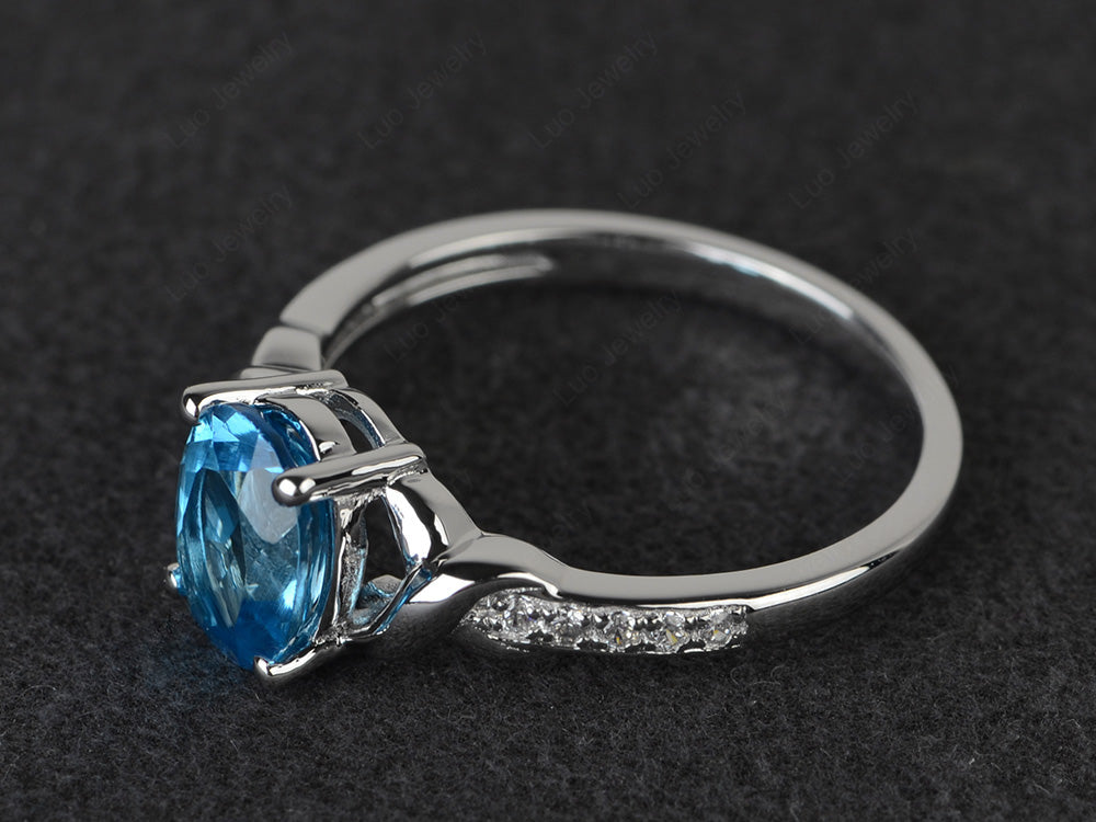 Oval Swiss Blue Topaz Ring Engagement Ring - LUO Jewelry