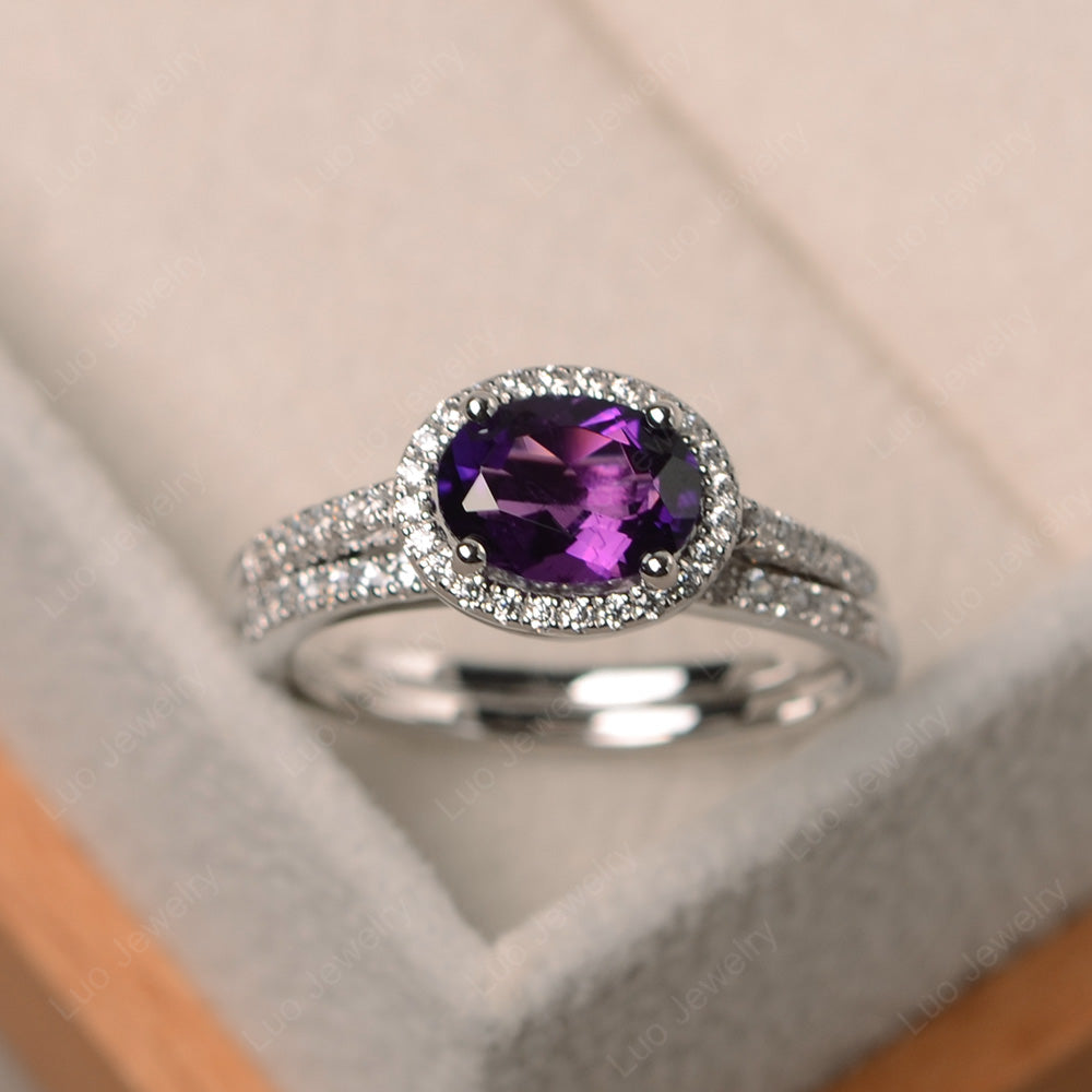 Oval Amethyst Engagement Ring With Wedding Band - LUO Jewelry
