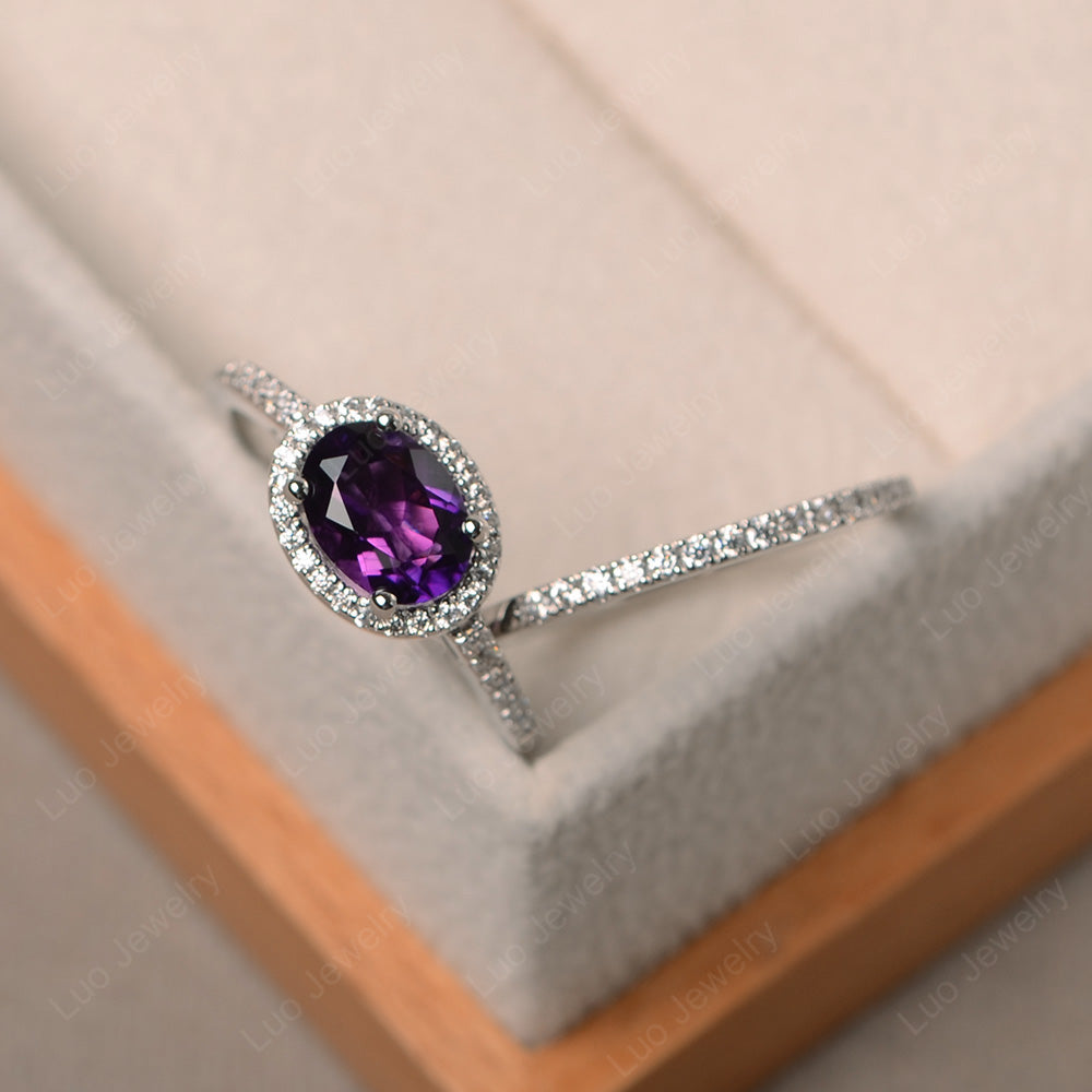 Oval Amethyst Engagement Ring With Wedding Band - LUO Jewelry