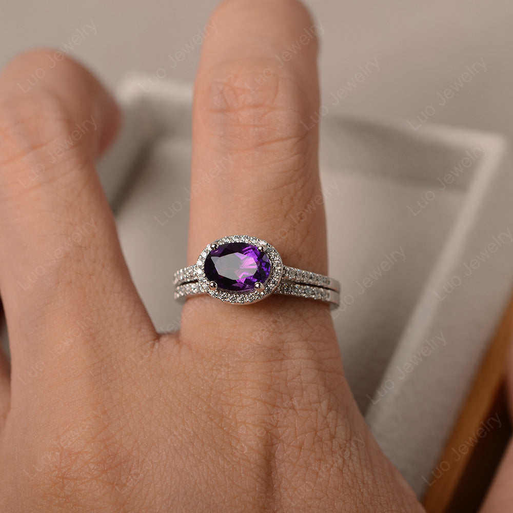 Oval Amethyst Engagement Ring With Wedding Band - LUO Jewelry