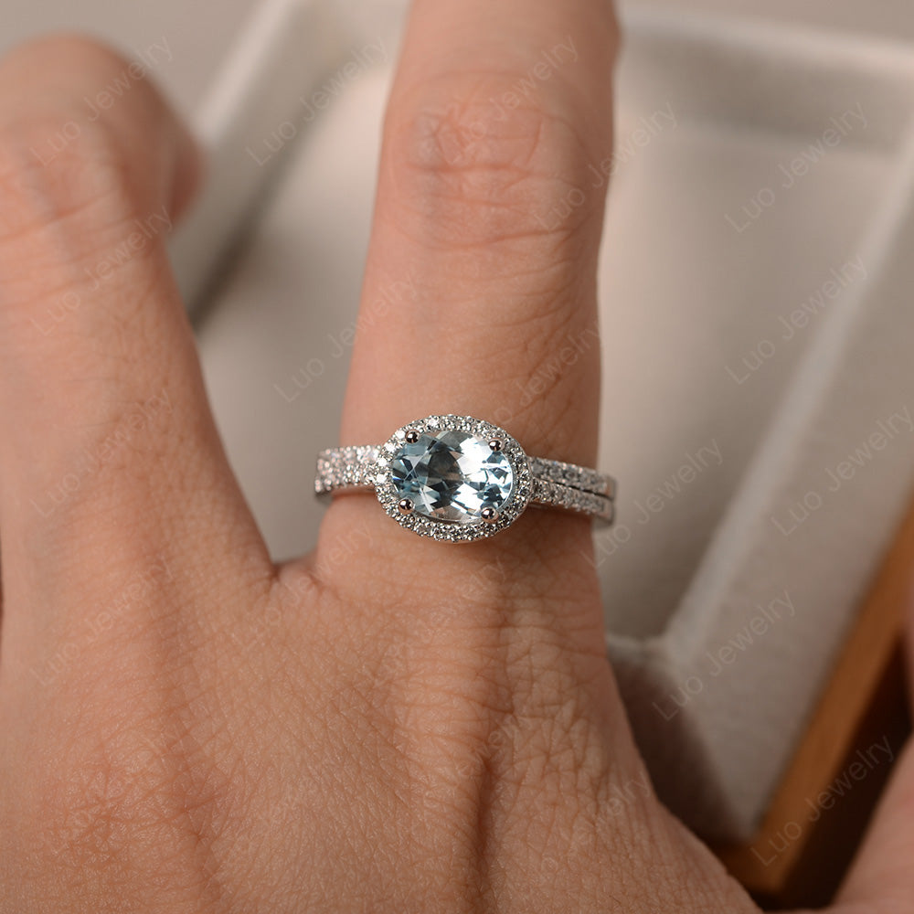 Oval Aquamarine Engagement Ring With Wedding Band - LUO Jewelry