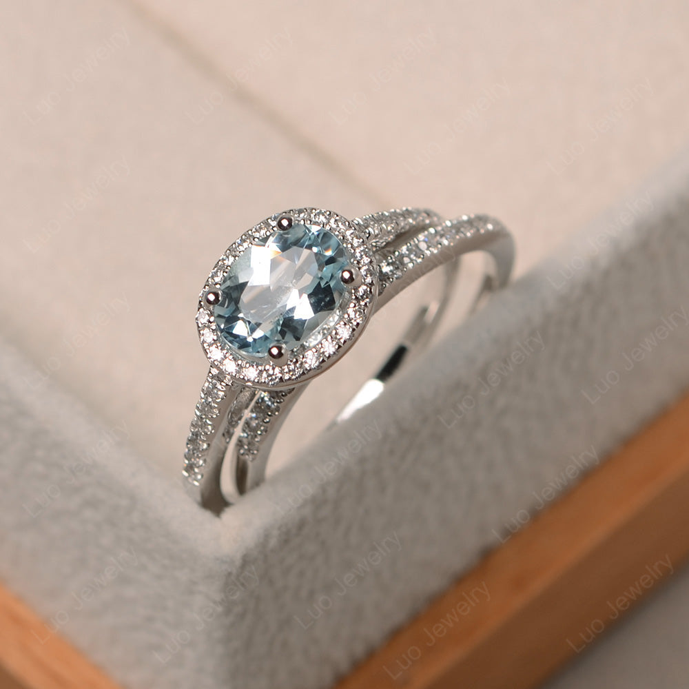 Oval Aquamarine Engagement Ring With Wedding Band - LUO Jewelry