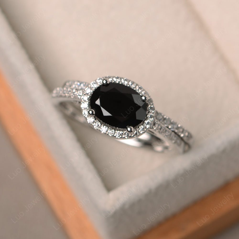 Oval Black Spinel Engagement Ring With Wedding Band - LUO Jewelry