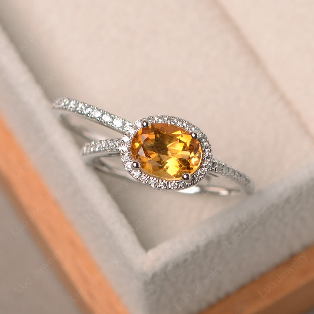 Oval Citrine Engagement Ring With Wedding Band - LUO Jewelry