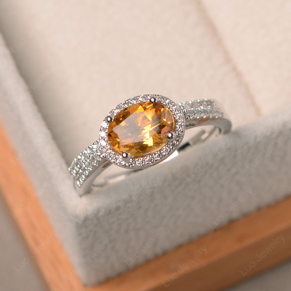 Oval Citrine Engagement Ring With Wedding Band - LUO Jewelry