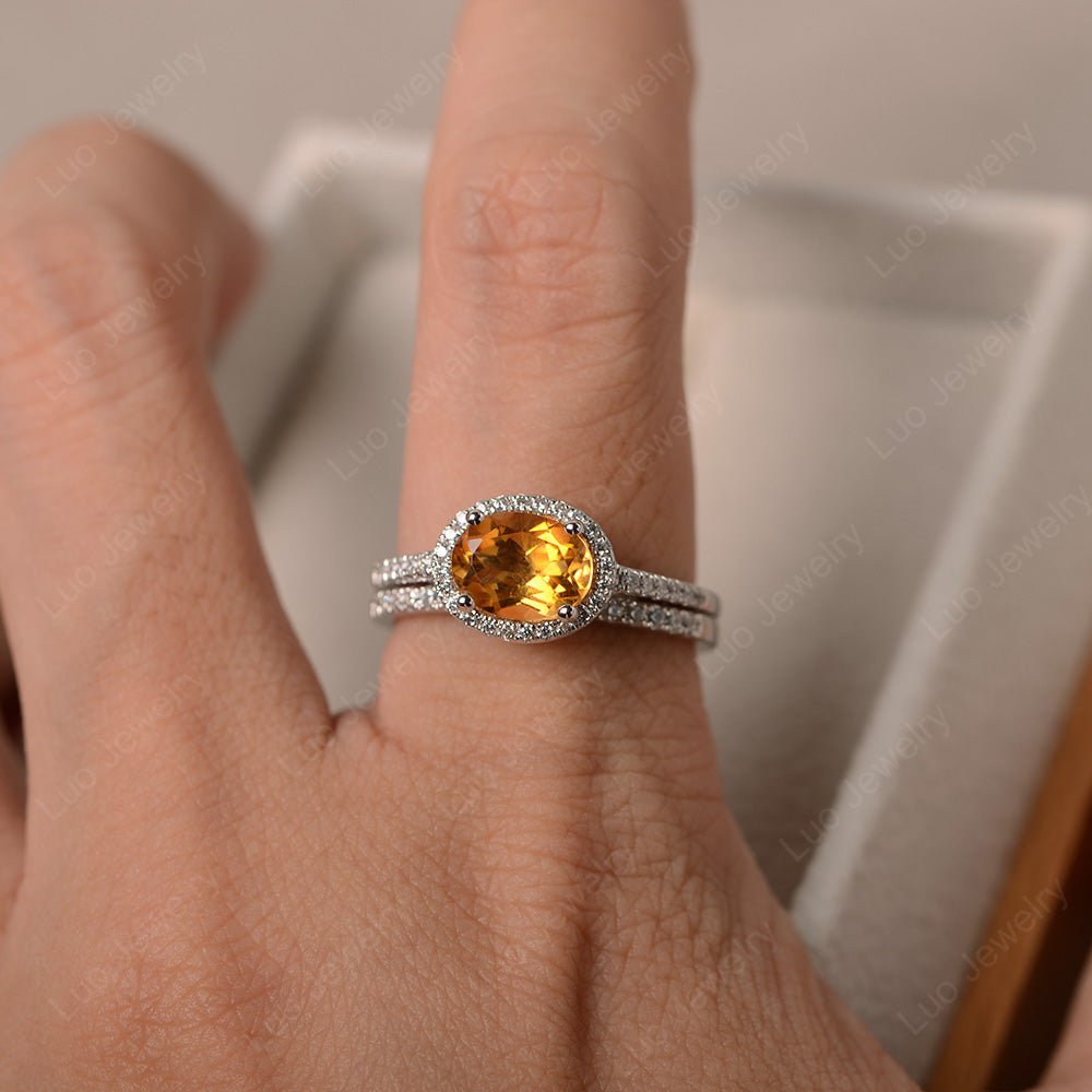 Oval Citrine Engagement Ring With Wedding Band - LUO Jewelry