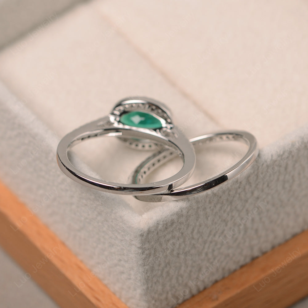 Oval Lab Emerald Engagement Ring With Wedding Band - LUO Jewelry