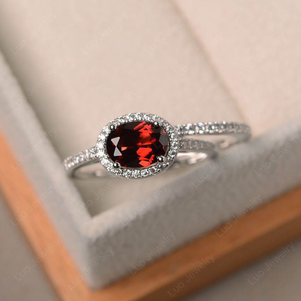 Oval Garnet Engagement Ring With Wedding Band - LUO Jewelry