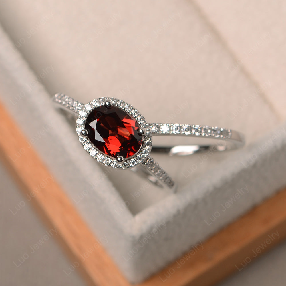 Oval Garnet Engagement Ring With Wedding Band - LUO Jewelry