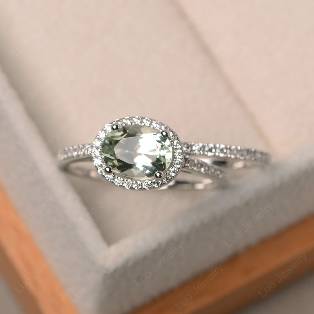 Oval Green Amethyst Engagement Ring With Wedding Band - LUO Jewelry