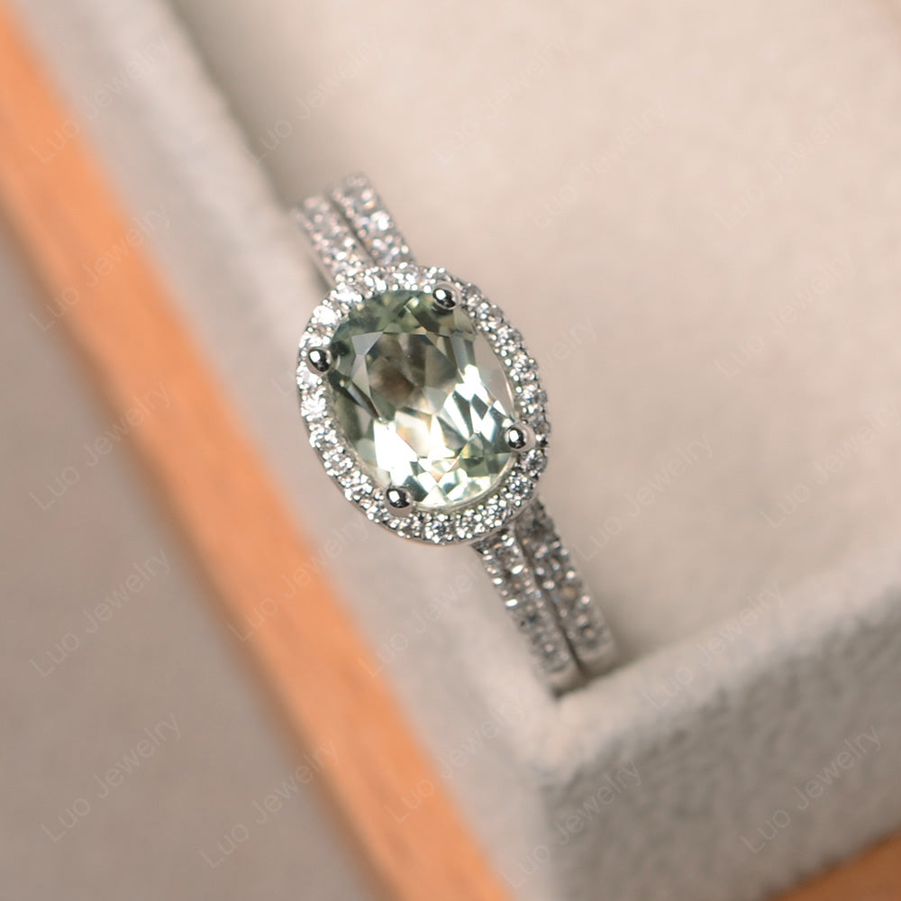 Oval Green Amethyst Engagement Ring With Wedding Band - LUO Jewelry