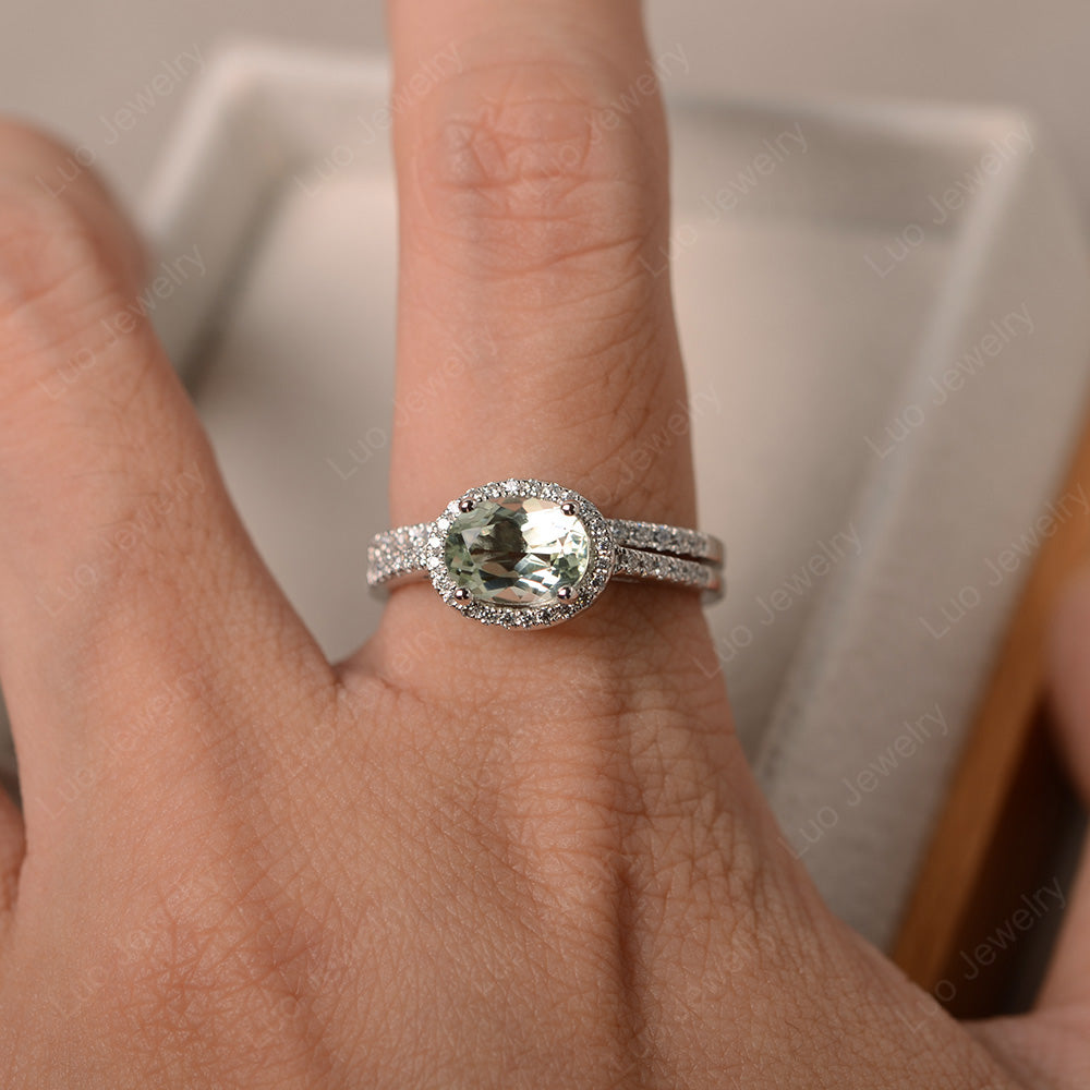 Oval Green Amethyst Engagement Ring With Wedding Band - LUO Jewelry