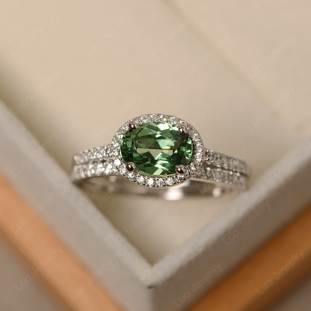 Oval Green Sapphire Engagement Ring With Wedding Band - LUO Jewelry