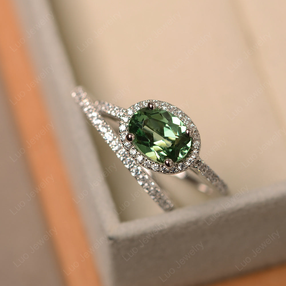 Oval Green Sapphire Engagement Ring With Wedding Band - LUO Jewelry