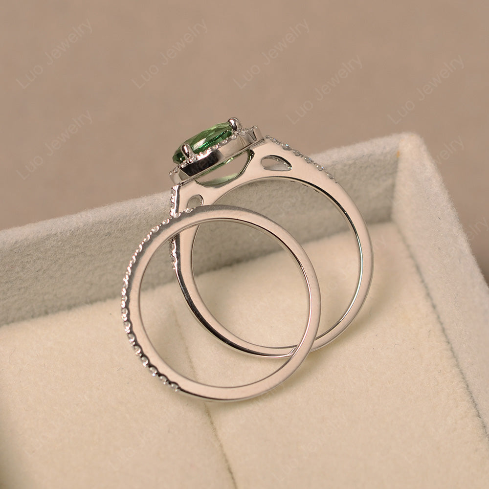 Oval Green Sapphire Engagement Ring With Wedding Band - LUO Jewelry