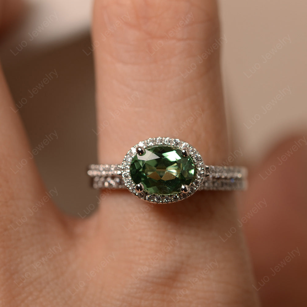 Oval Green Sapphire Engagement Ring With Wedding Band - LUO Jewelry