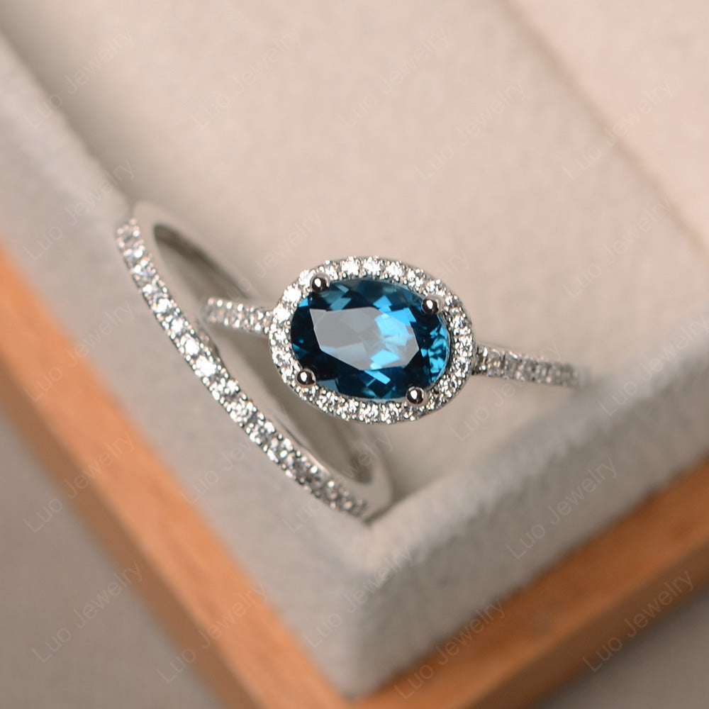 Oval London Blue Topaz Engagement Ring With Wedding Band - LUO Jewelry