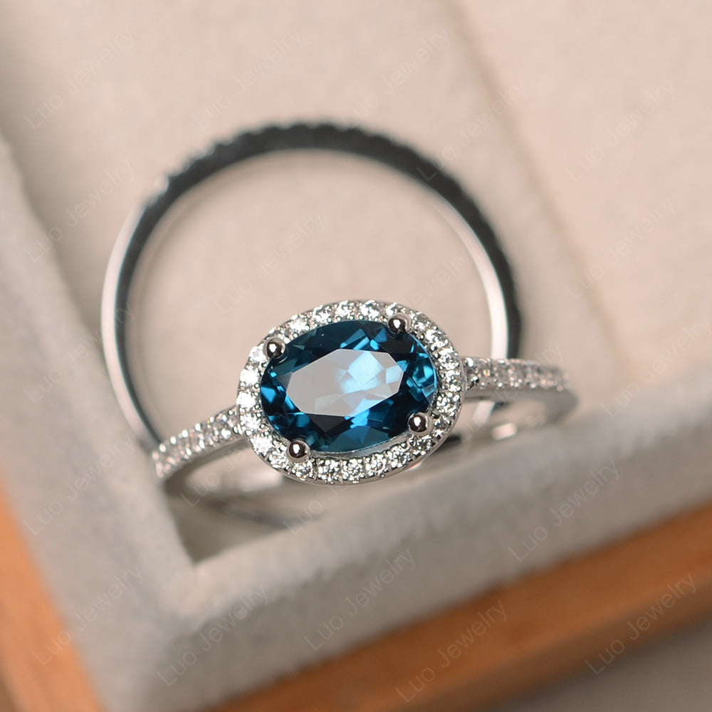 Oval London Blue Topaz Engagement Ring With Wedding Band - LUO Jewelry