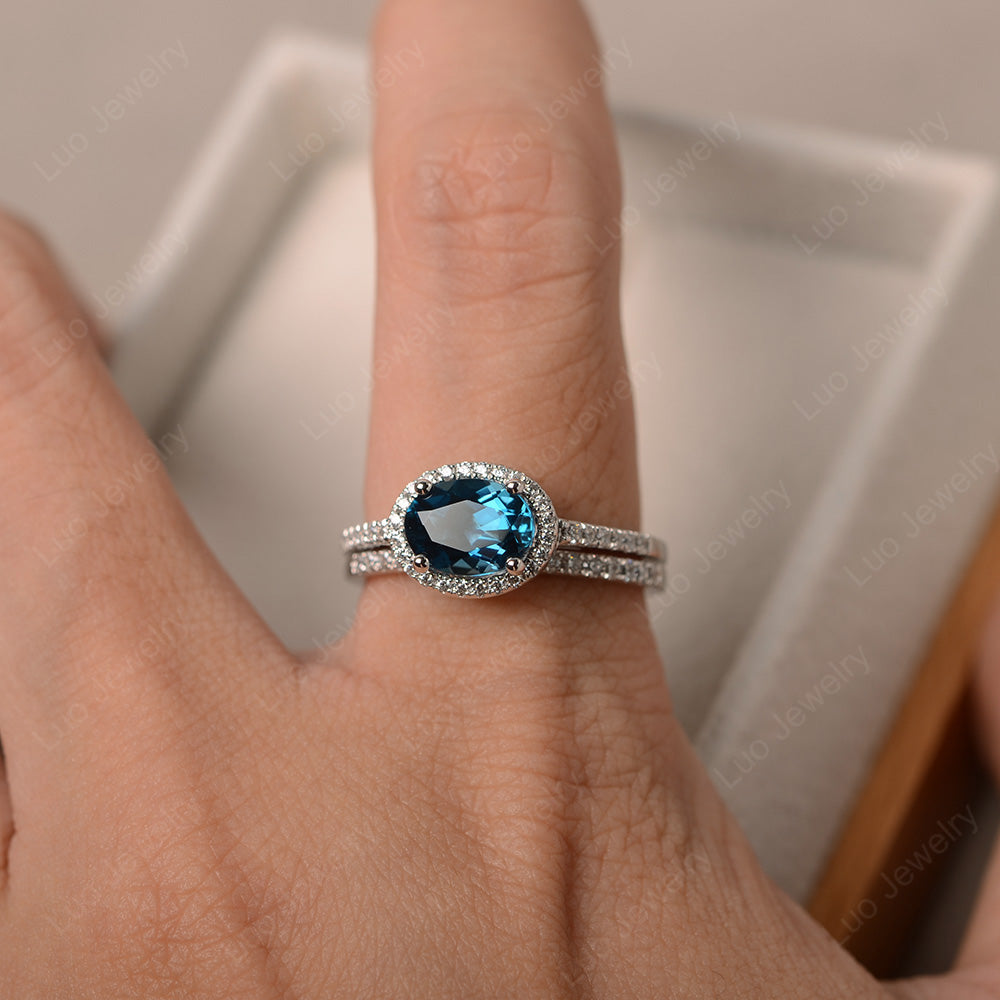Oval London Blue Topaz Engagement Ring With Wedding Band - LUO Jewelry