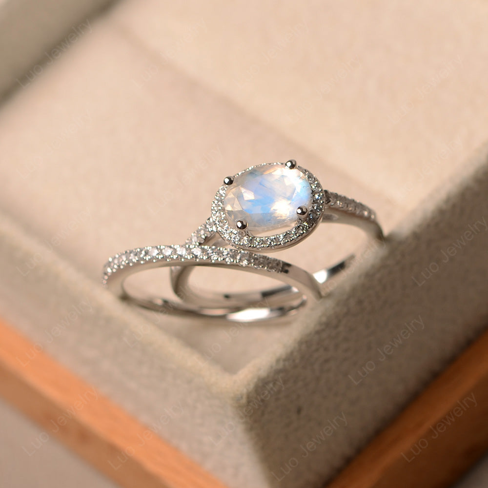 Oval Moonstone Engagement Ring With Wedding Band - LUO Jewelry