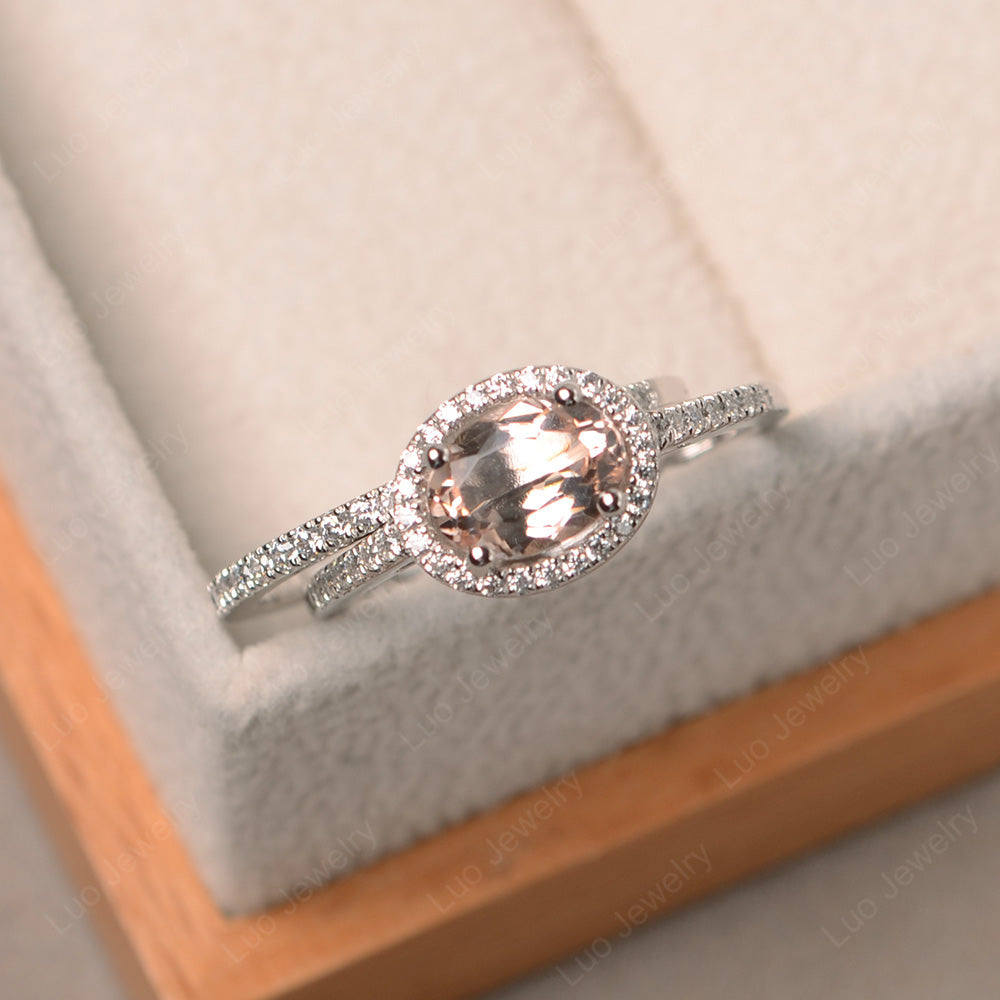 Oval Morganite Engagement Ring With Wedding Band - LUO Jewelry
