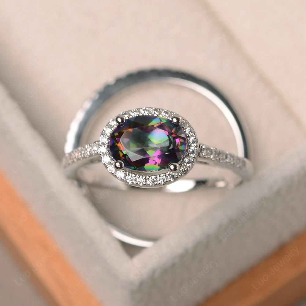 Oval Mystic Topaz Engagement Ring With Wedding Band - LUO Jewelry