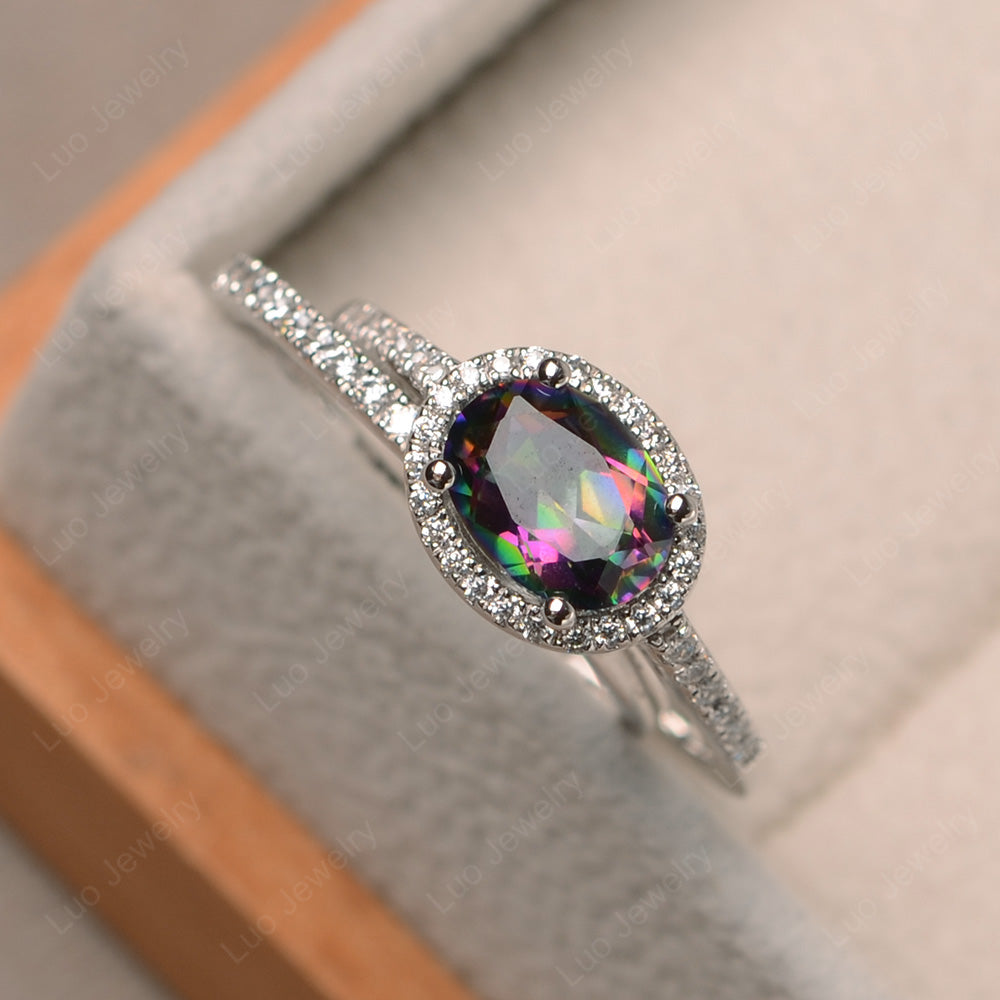 Oval Mystic Topaz Engagement Ring With Wedding Band - LUO Jewelry