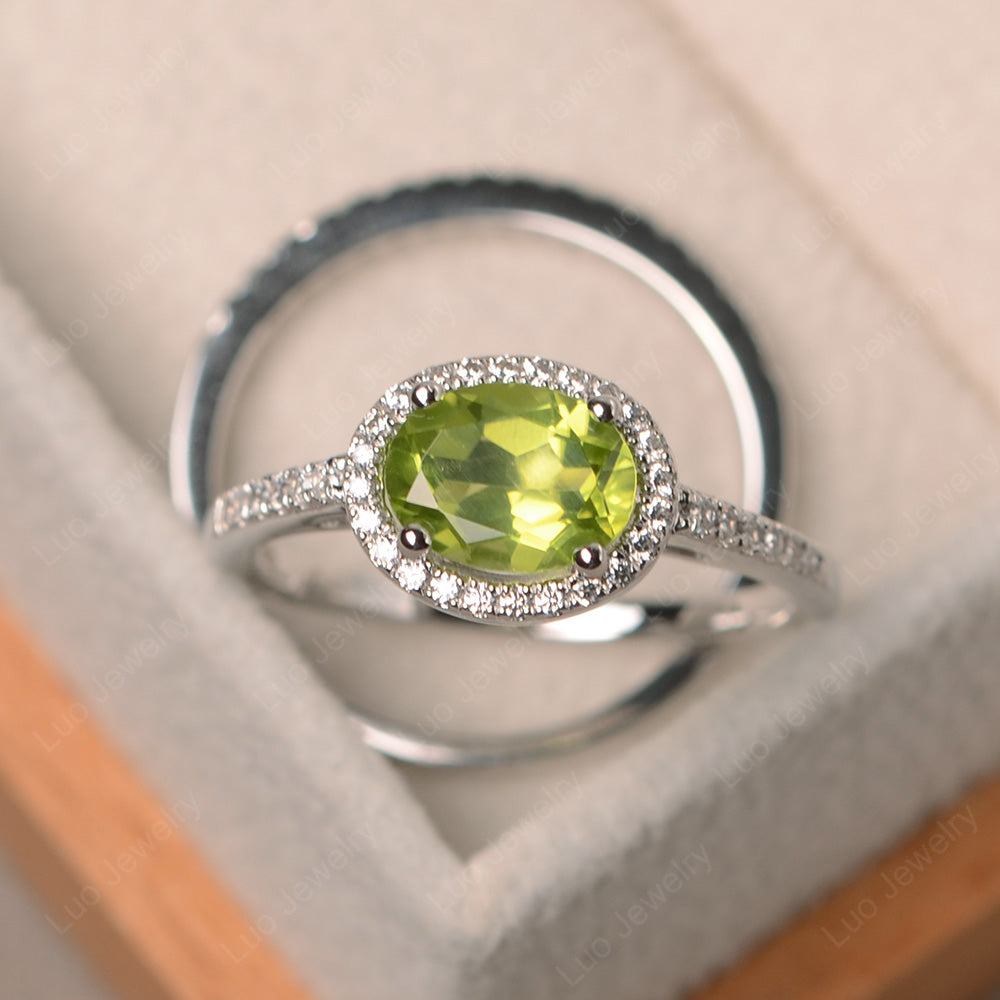 Oval Peridot Engagement Ring With Wedding Band - LUO Jewelry