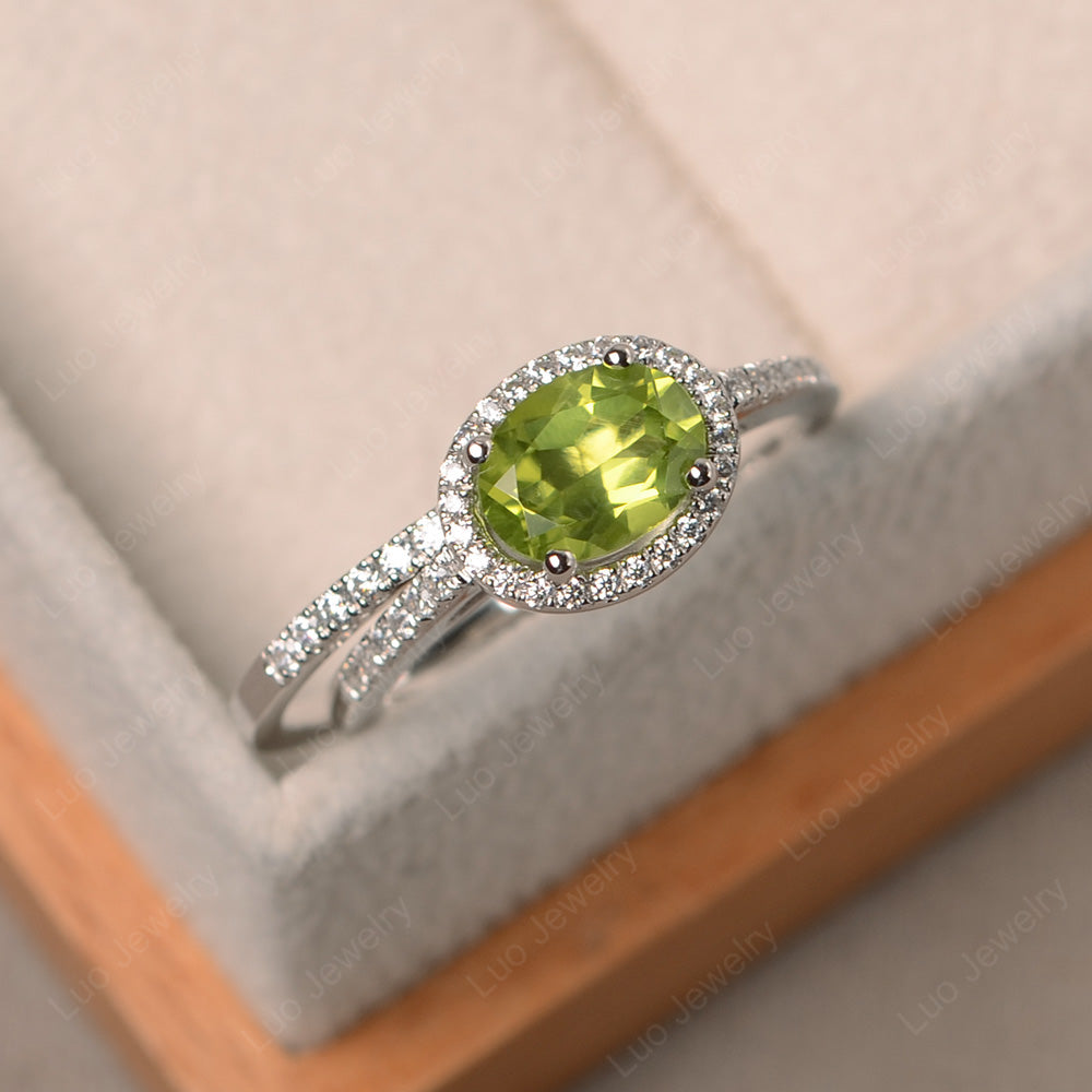 Oval Peridot Engagement Ring With Wedding Band - LUO Jewelry