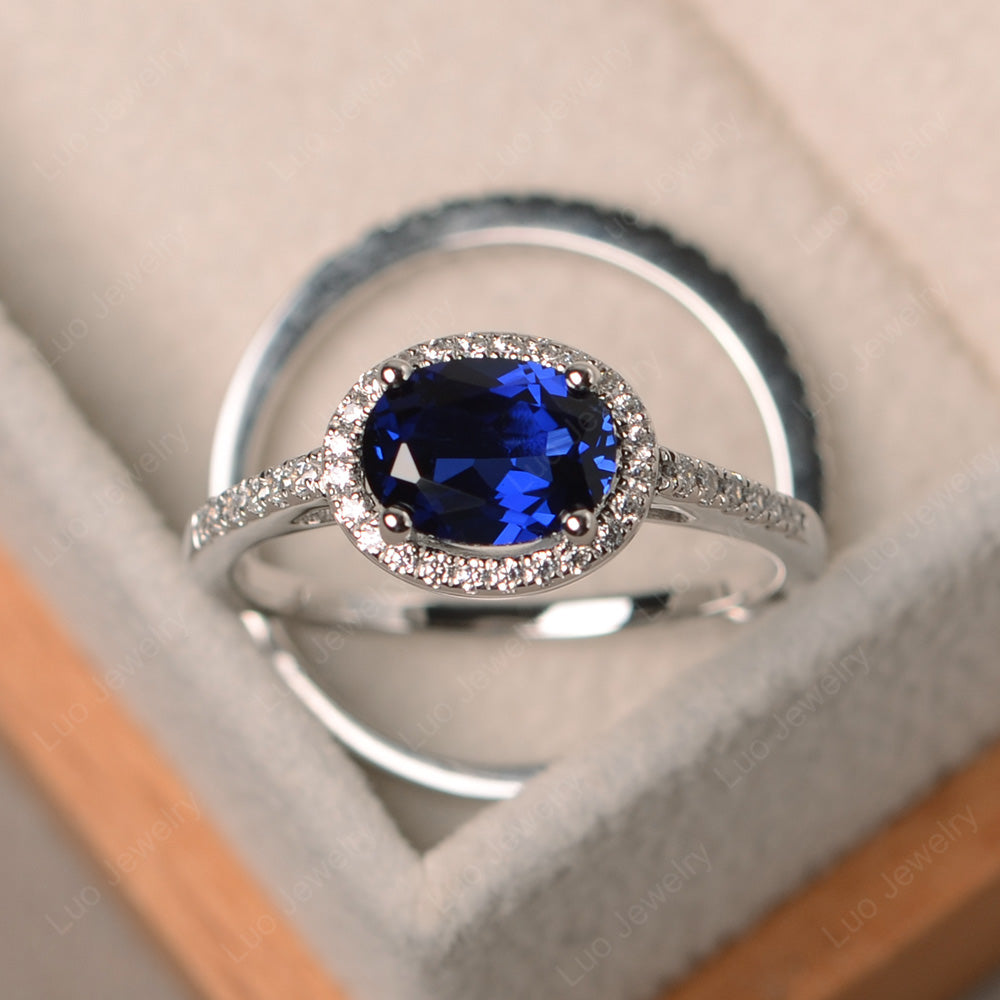 Oval Lab Sapphire Engagement Ring With Wedding Band - LUO Jewelry