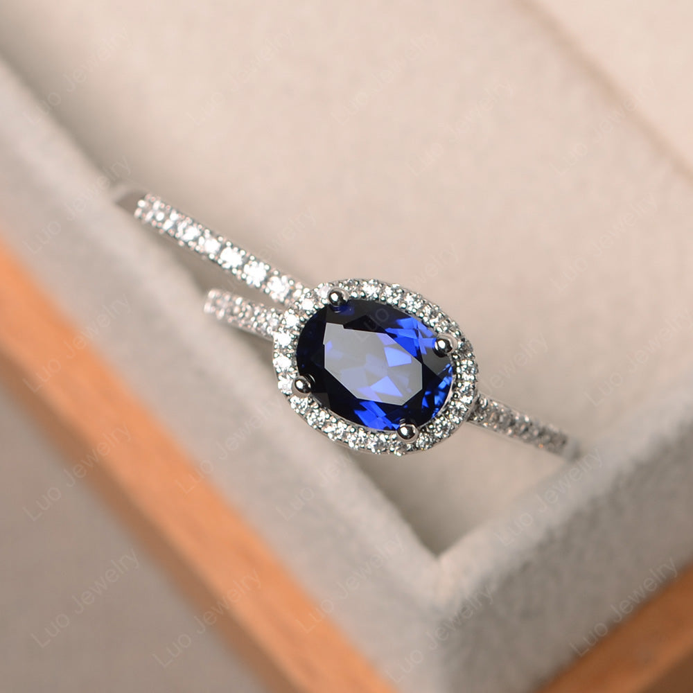 Oval Lab Sapphire Engagement Ring With Wedding Band - LUO Jewelry