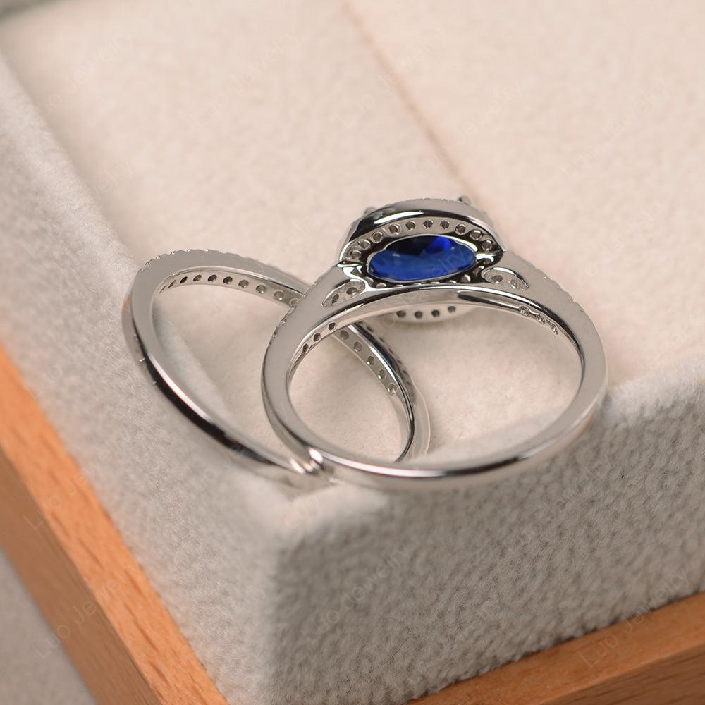 Oval Lab Sapphire Engagement Ring With Wedding Band - LUO Jewelry