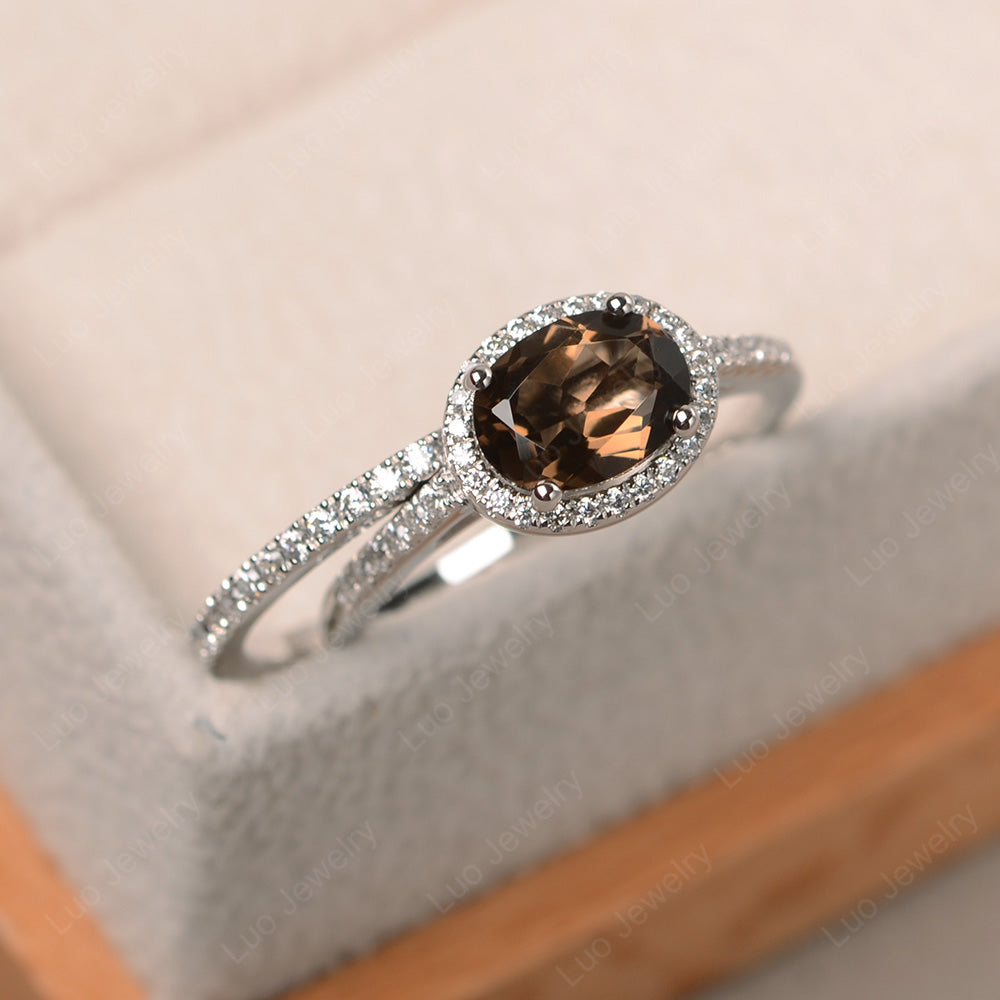 Oval Smoky Quartz  Engagement Ring With Wedding Band - LUO Jewelry