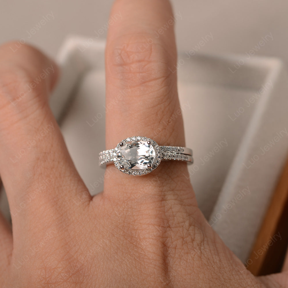 Oval White Topaz Engagement Ring With Wedding Band - LUO Jewelry