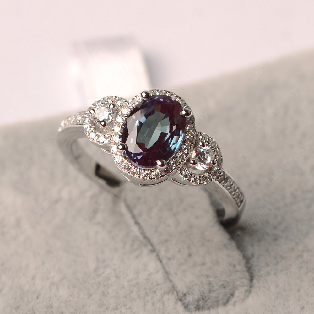 Oval Alexandrite Ring Halo Engagement Ring - LUO Jewelry