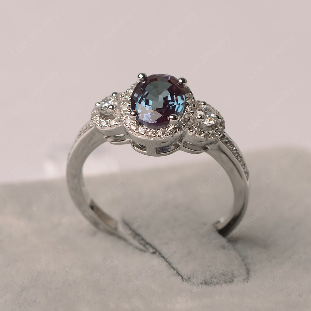 Oval Alexandrite Ring Halo Engagement Ring - LUO Jewelry