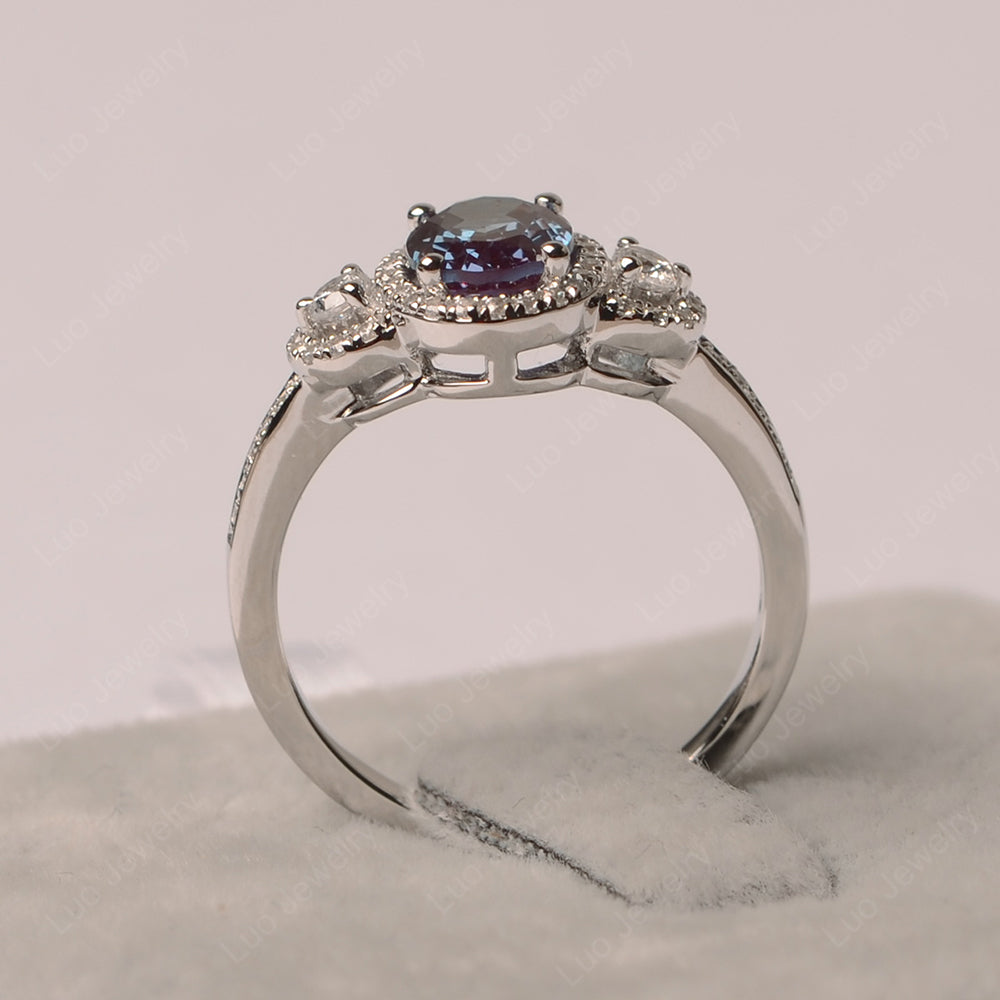Oval Alexandrite Ring Halo Engagement Ring - LUO Jewelry