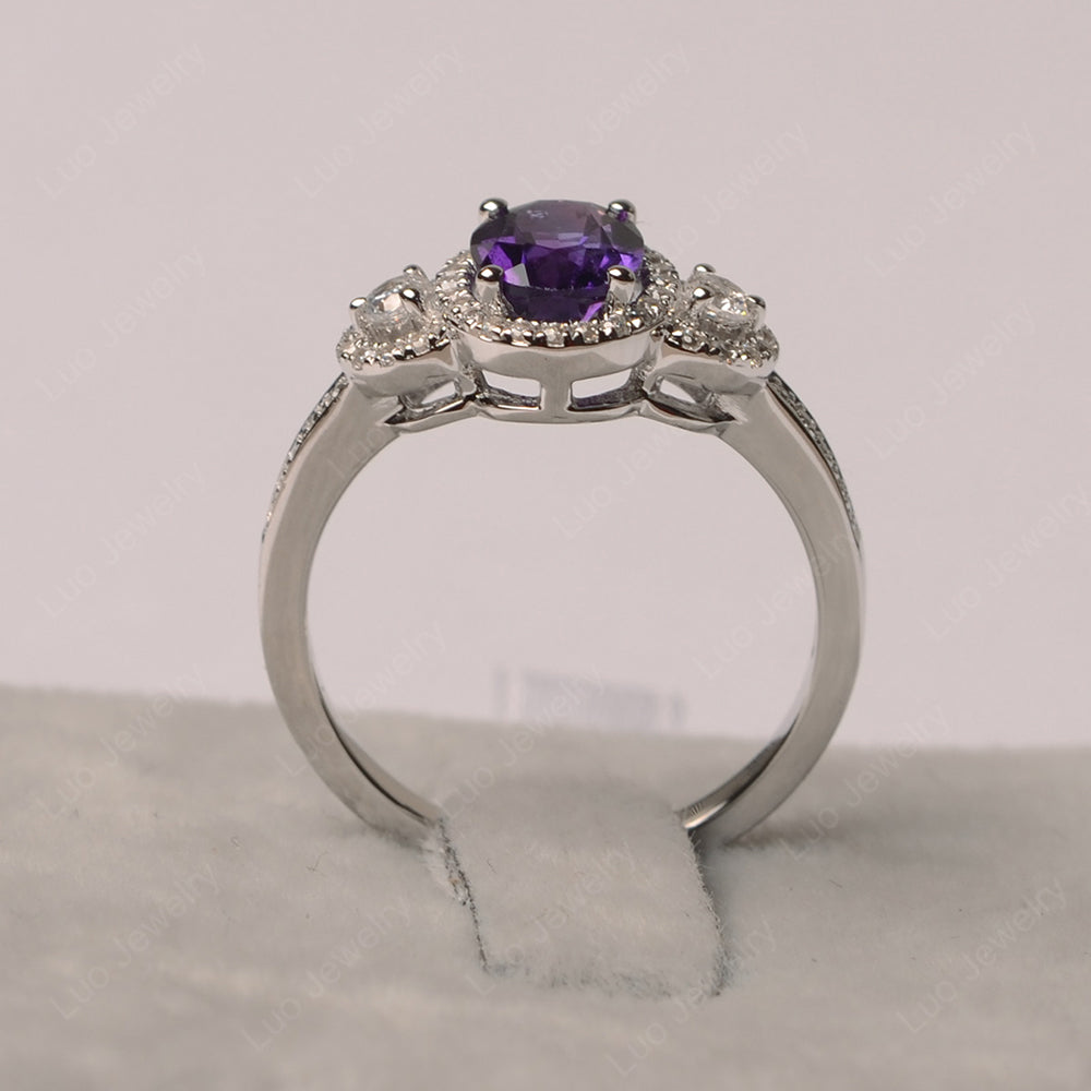 Oval Amethyst Ring Halo Engagement Ring - LUO Jewelry
