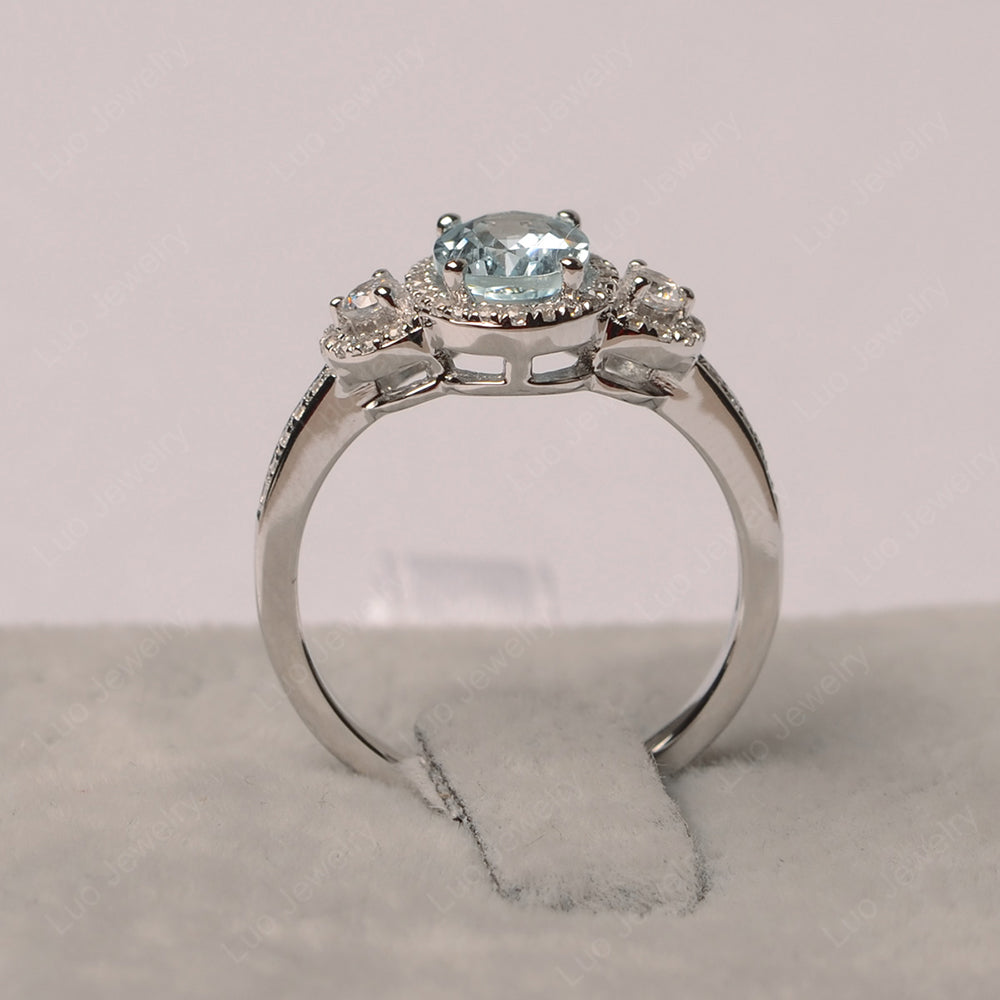 Oval Aquamarine Ring Halo Engagement Ring - LUO Jewelry