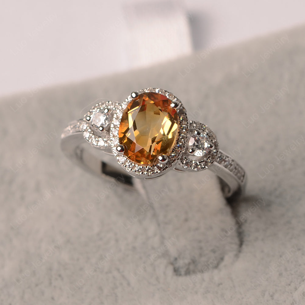 Oval Citrine Ring Halo Engagement Ring - LUO Jewelry
