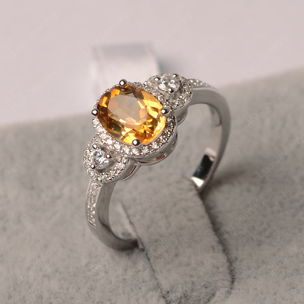 Oval Citrine Ring Halo Engagement Ring - LUO Jewelry