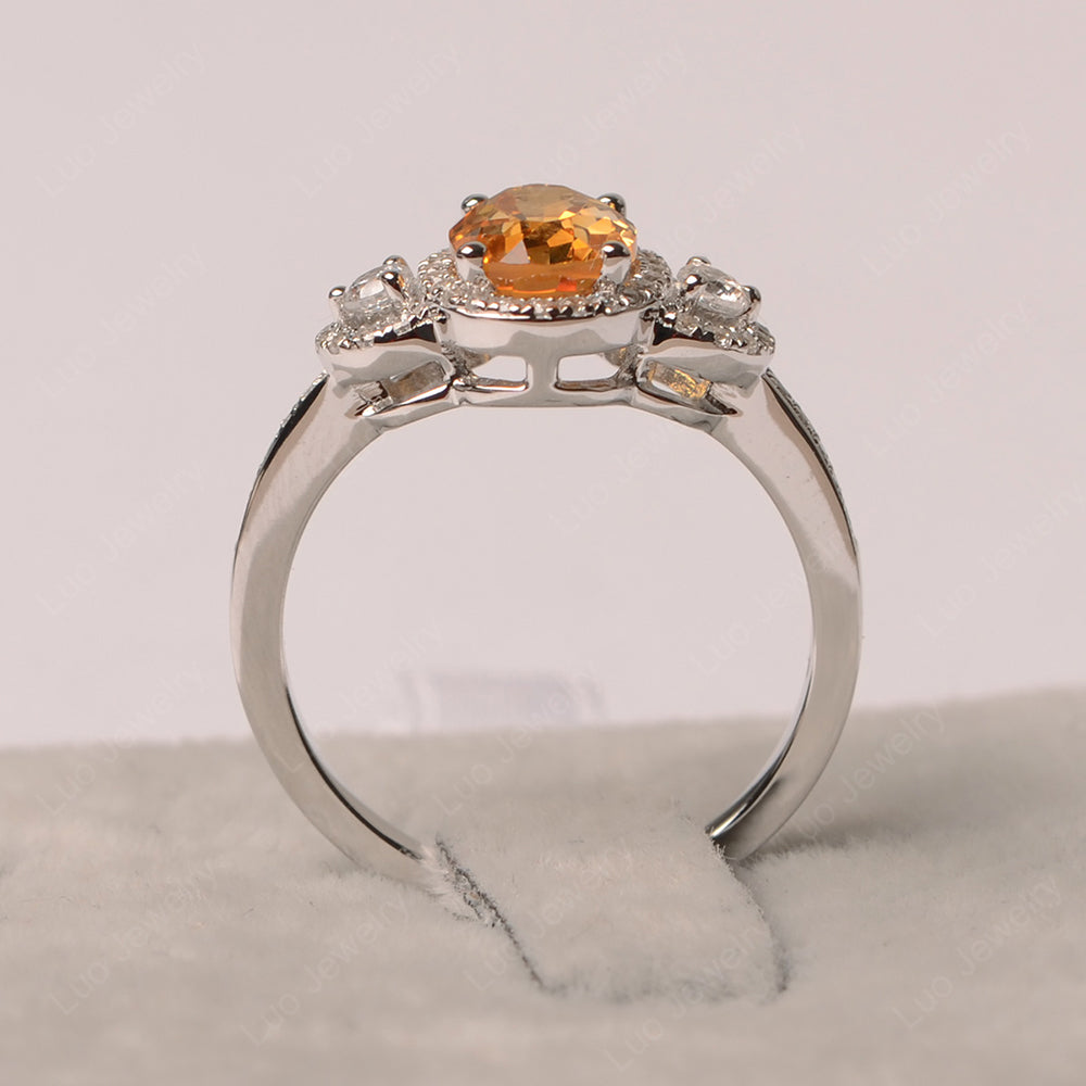 Oval Citrine Ring Halo Engagement Ring - LUO Jewelry