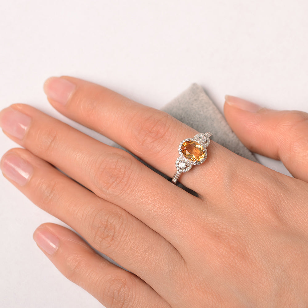 Oval Citrine Ring Halo Engagement Ring - LUO Jewelry