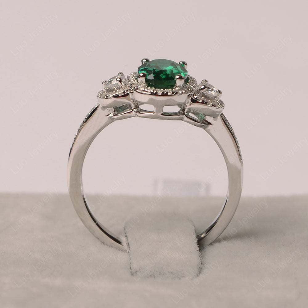Oval Lab Emerald Ring Halo Engagement Ring - LUO Jewelry