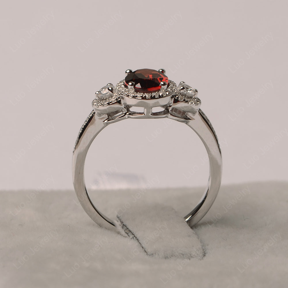 Oval Garnet Ring Halo Engagement Ring - LUO Jewelry