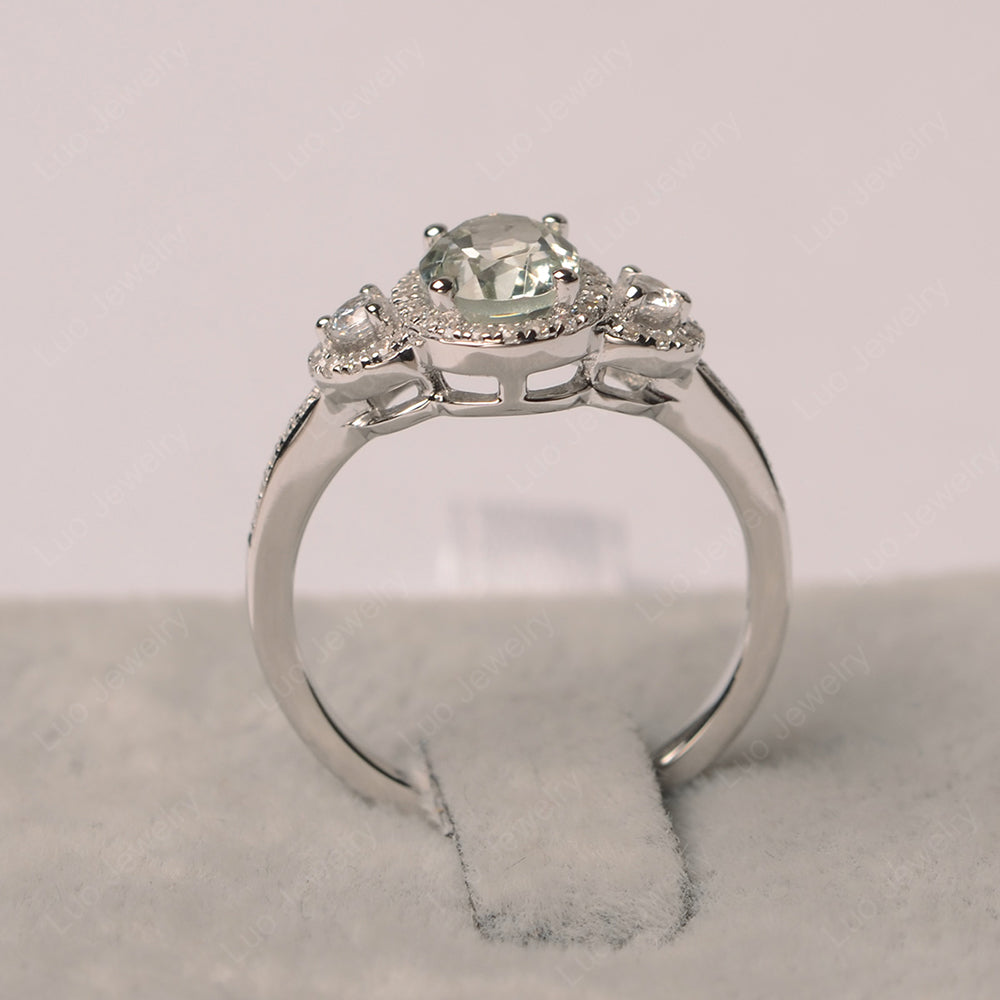 Oval Green Amethyst Ring Halo Engagement Ring - LUO Jewelry