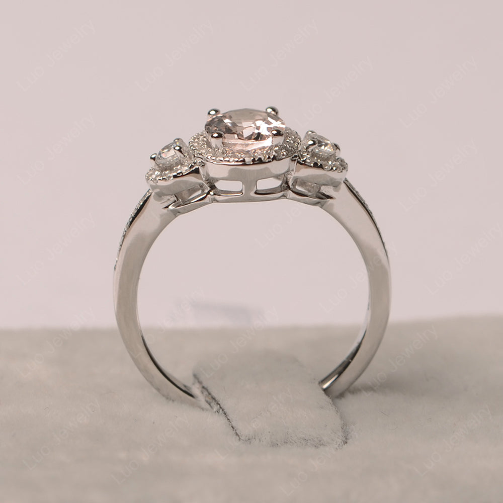 Oval Morganite Ring Halo Engagement Ring - LUO Jewelry