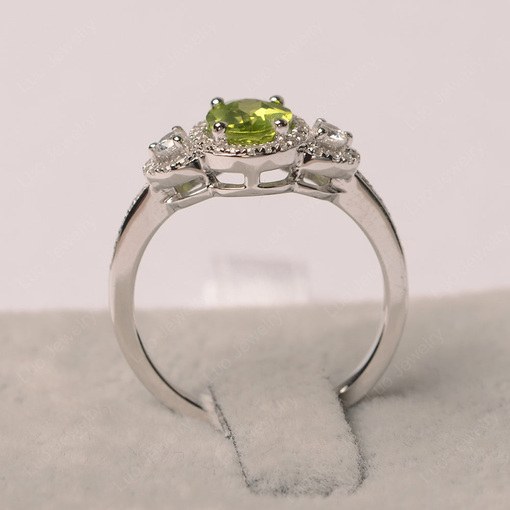 Oval Peridot Ring Halo Engagement Ring - LUO Jewelry