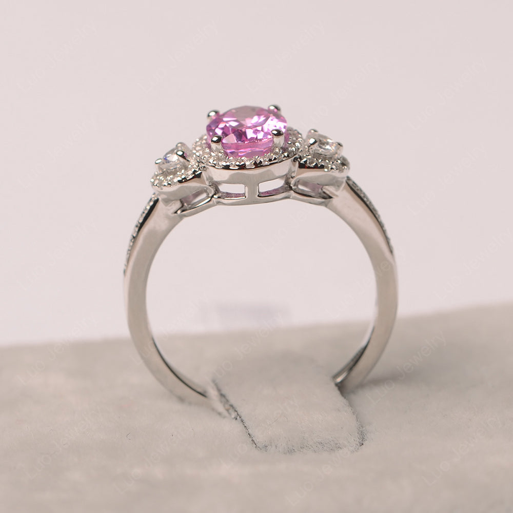 Oval Pink Sapphire Ring Halo Engagement Ring - LUO Jewelry
